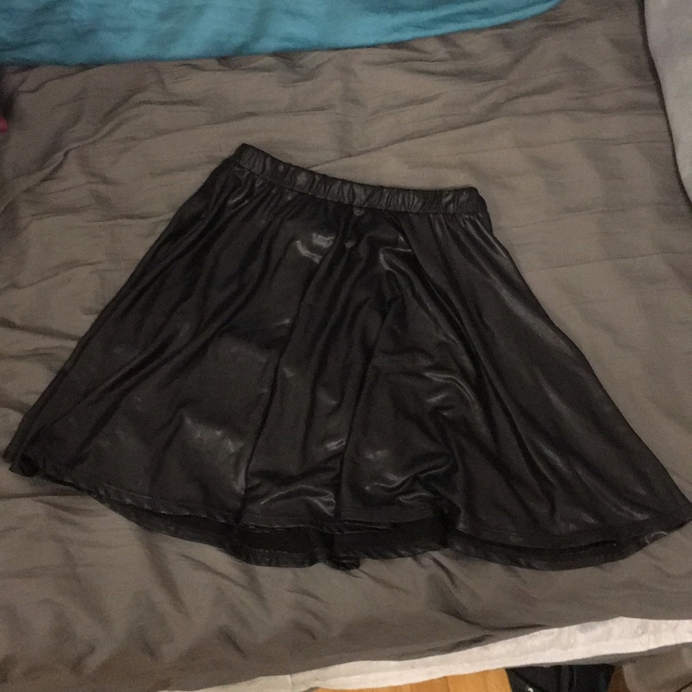 Black leather skater mini skirt